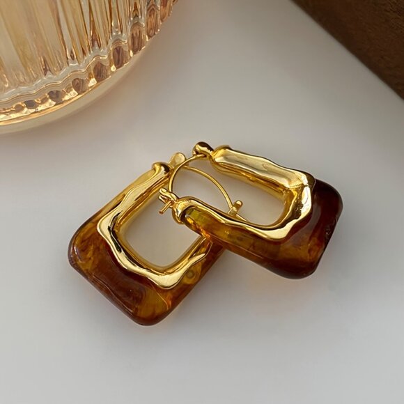 Elegant U-shaped Hoop Earrings, Vintage Style, Resin Exquisite Clasp  Earring - Picture 5 of 9